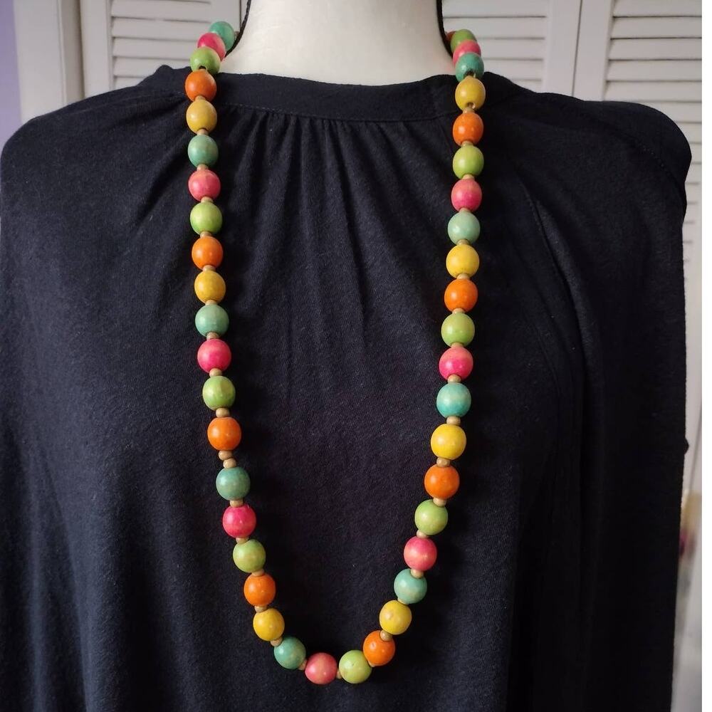 Vintage‎ Gumball Wooden Beaded Necklace Colorful Bright
